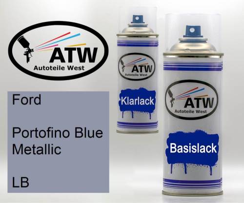 Ford, Portofino Blue Metallic, LB: 400ml Sprühdose + 400ml Klarlack - Set, von ATW Autoteile West.